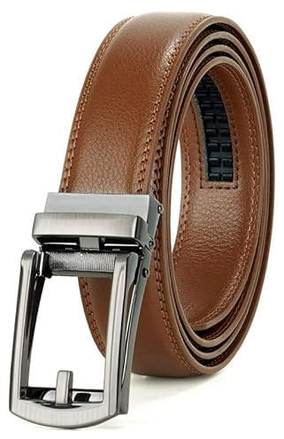 JasGood Herren Ledergürtel Automatische Ratsche Gürtel für Herren Leder Gürtel 33mm Breit mit Verstellbarer Automatische Schnalle für Anzug Geschäft Lässig