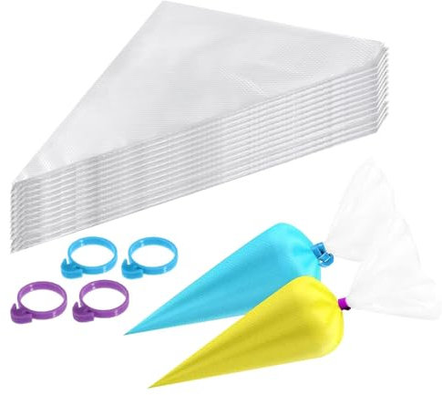 BROMMAT 100 Mangas pasteleras Desechables, Mangas pasteleras para Pasteles, Mangas pasteleras, Bolsas para glaseado Desechables para Suministros de Kit de decoración de Pasteles, 4 Anillo de fijación