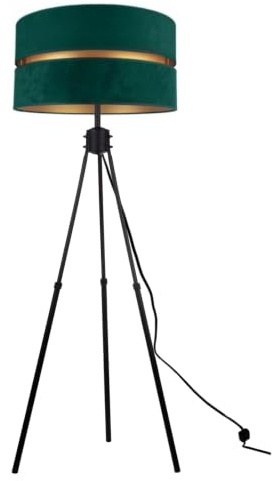 Stehlampe Wohnzimmer Dunkelgrün-Gold Stehleuchte Standleuchte mit Dreibeinstativ Design Modern E27 Fassung Leselampe Max. 60W Wohnzimmerlampe Bettlampe