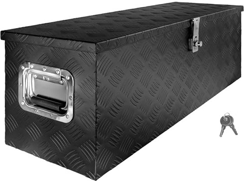 Trucky Boîte à Timon Noir Boîte à outils Caisse de camion Boîte en Aluminium Box de remorque avec couvercle Verrouillable Boîte de Transport Rangement D100