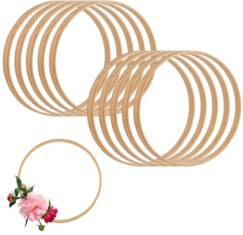 ANNASAMDO 10 Stück 20 cm Holzringe für Basteln, Traumfänger, Bambus Blumenkranz, Makramee DIY, Hochzeitsdekor, Wandbehang, Türkranz