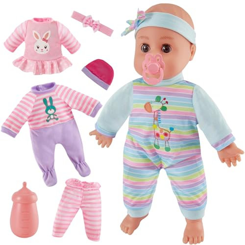 LINFUN KIDS Ensemble de Jeu Poupée Bébé, Poupon Corps Souple 30 cm avec Fonction, Poupée Interactive Qui Mange avec Accessoires 3 Tenues et Kit d'alimentation, Jouet de Rôle pour Enfant 3 4 5 Ans
