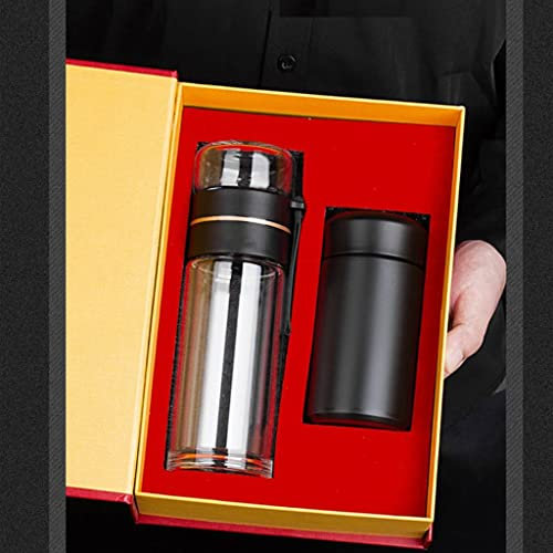 SJZZJSBX 2 Stück Tee-Thermosbecher mit Tee-Ei, Isolierflasche aus Edelstahl, Thermoskanne in Geschenkbox (A)