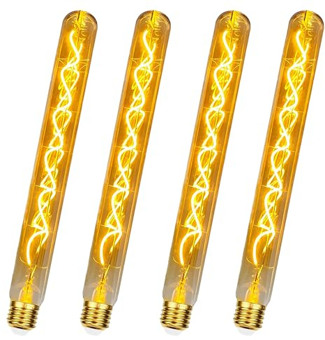 E27 LED Vintage Glühbirne 4W Dimmbar 300mm Lang T30, Bernstein - 4 Stück