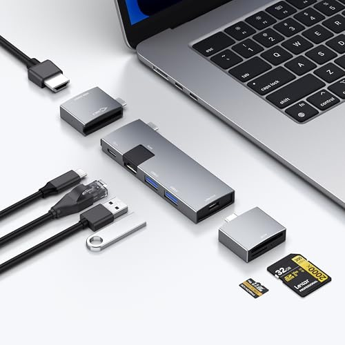 USB-C Hub 7-in-2, for Thunderbolt 4 USB C Port, 4K 60Hz HDMI, Ethernet, 2 USB A Data Ports microSD SD Card Reader for MacBook Pro 13 Inch, MacBook Air M1 M2 M3 iPad Dell Lenovo