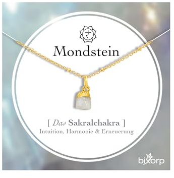 Bixorp Chakra-Halskette aus rohen Edelsteinen mit 18 Karat Goldplattierung - Edelstahl - 36cm + 8cm verstellbar