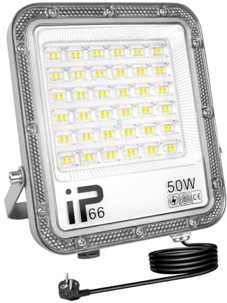 AUXTINGS LED Strahler Außen 50W,5000LM Sicherheitsbeleuchtung Aussen 1m Kabel mit Stecker, Aussenstrahler IP66 Wasserdicht, 6000K Außenstrahler, Flutlicht Scheinwerfer für Garten Garage Hof Haus