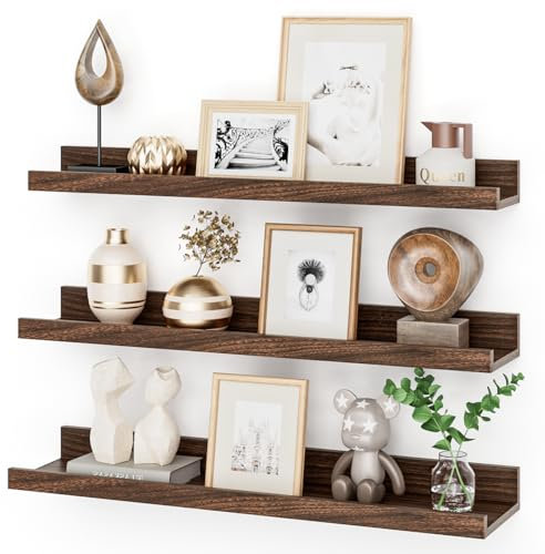 Feihorrm Wandregal, Schweberegal aus MDF Holz, 3er Set, 60cm Wandboard für Bilderrahmen und Dekorationen, Industriedesign, Geeignet für Arbeitszimmer, Wohnzimmer und Küche. (Vintage Braun, 60 cm)