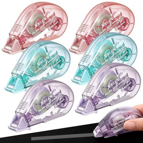 Zeawavsl Confezione da 6 rotoli di colla, nastro biadesivo, ruota per mouse, nastro biadesivo per scrapbooking, colla per foto e progetti fai da te, 6 mm x 6 m