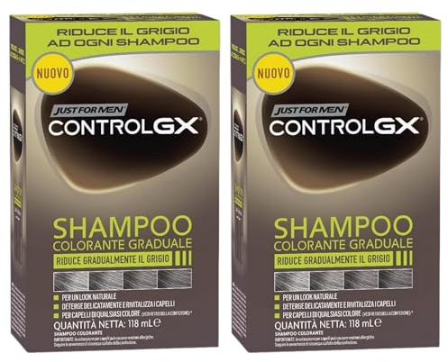 Shampoo Colorante per Uomo, Riduce il Grigio Gradualmente, con Aloe Vera e Olio di Cocco, Ideale per Tutti i Colori di Capelli dal Castano Chiaro al Nero, 118ml (2 Confezioni)