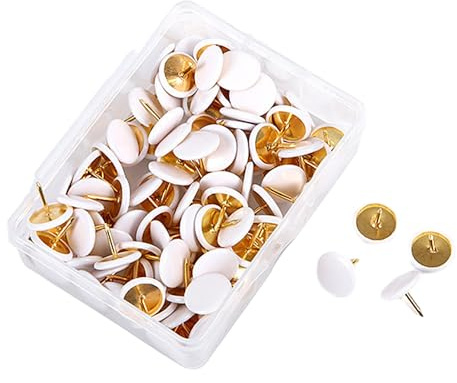 hioseyre 100 Pcs Drawing Pin Set, White Metal Push Pins With Storage Box, Steel Point, For Pinboard & Bulletin Board