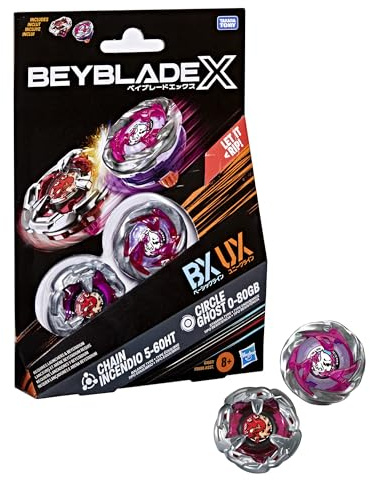 Hasbro Beyblade X, Circle Ghost 0-80GB e Chain Incendio 5-60HT, Set Dual Pack