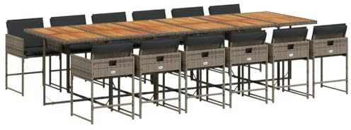 vidaXL 13-TLG. Garten-Essgruppe mit Kissen Grau Poly Rattan