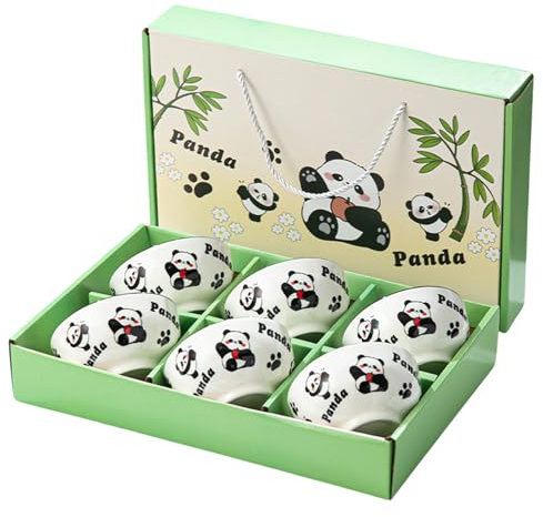 Tefrine Cute Panda Bowl and Chopstick Set for Soup and Rice Ceramics Gift 6 Piece Japanese Dish Set Ramen Bowls Microwavable Rice Bowls Set of 6 Ideal for Desserts and Noodles