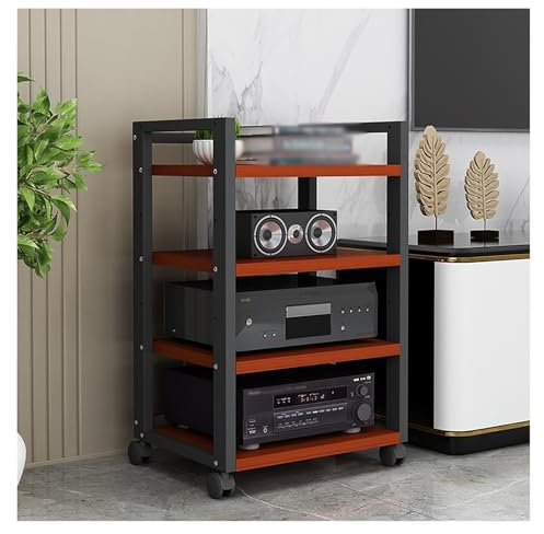 Hifi Stand Hi Fi Cabinets Stereo Cabinet Furniture Wood 3 4 Tier, Home Av Receiver Stand with Universal Wheel & Adjustable shelf, Corner Entertainment Center/ Commercial Turntable And Amplifier Rack(D