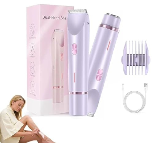 Vendyle 2-in-1 Damen Körperrasierer, Elektrischer Intimrasierer für Frauen, Dual-Head Damenrasierer Elektrisch, IPX7 Wasserdicht Nass- und Trockenrasierer für Gesicht, Körper, Bein & Bikini (Lila)