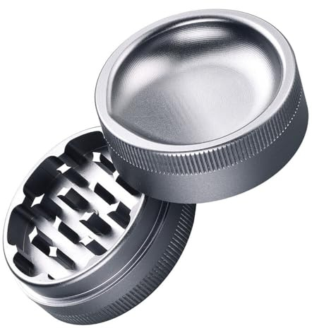 Murago - Grinder Anthrazit Metall  Drop  55mm 2-teilig - mit Vertiefung im Deckel Grau Metallic Antihaft Crusher für Tabak Gewürzmühle Kräutermühle Feinsieb