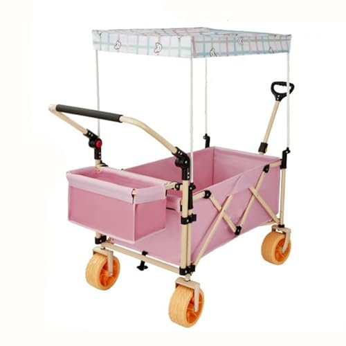 MyNvy Faltbarer bollerwagen Bollerwagen faltbar 300L bis 200kg mit Bremse Dach Handwagen schieben&ziehen klappbar Strandwagen breite Räder Faltwagen für Camping Strand Einkauf(Color:a,Size:)