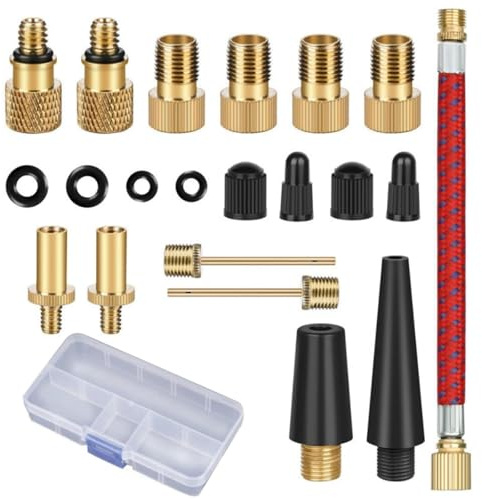 NONEOYNO 21 Piece Bike Pump Adaptor Set, Presta Valve Adapter & Schrader Converter, Football Pump Needle & Ball Inflation Needles, Air Pump Nozzle Kit for Bikes, Balls, and Inflatables