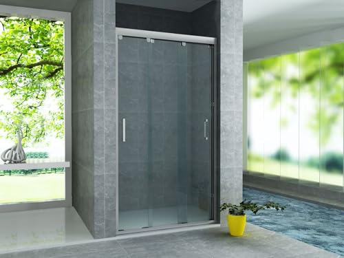 Aloni Nischentür 3-teilig 90x200 cm, Duschtür Nische | 8 mm ESG Sicherheitsglas, Nanobeschichtung, Schiebetür Komplettset für flexiblen Einstieg