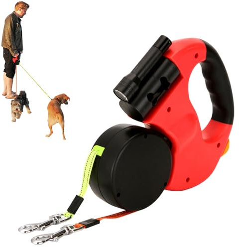 CLIUNT Doppelleine für 2 Hunde, Doppelte Einziehbare Hundeleine, Doppelte Hundeleine mit LED Licht, Hundeleine 3m, Reflektierende Hundeleine für Zwei Hunde mit 360° Drehung, für kleine Hundes