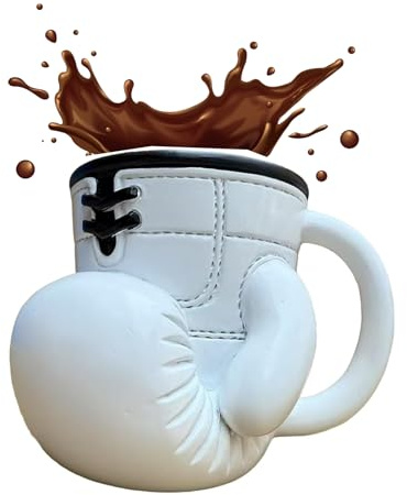 Taza de té de cerámica con diseño de guante de boxeo, hecha a mano, divertida taza de café de 12 onzas, para entusiastas del deporte (blanco)