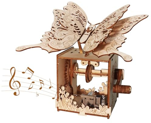 Modellismo Da Costruire Adulti Puzzle 3D Legno - Farfalla Meccanica Con Carillon, Bricolage Adulti, Decorazione Casa, Regalo Per Donne