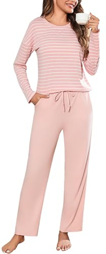 Bresdk Pijama Mujer Invierno Algodón Manga Larga Pantalón Largo Dos Piezas | Tejido suave y transpirable, corte cómodo, para noches frescas y descanso en casa