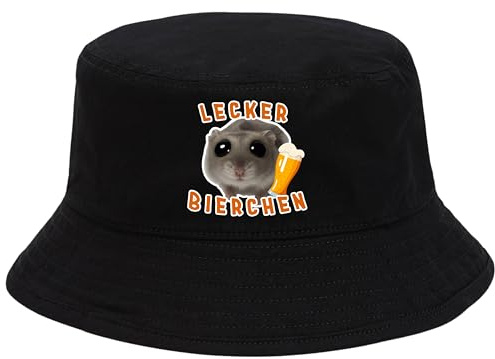 Lecker Bierchen Hut Fischerhut – Lustiger Sonnenhut für Herren & Damen | Festival Malle Eimerhut | Bucket Hat aus Baumwolle, witziges Party Outfit Accessoire Strandhut JGA Karneval Lustige Mütze Meme