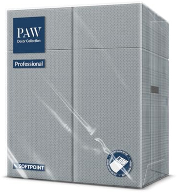 PAW Serviettes Pochette 1/8, 50 pièces Soft Point - Gris | Pochette à couverts prête, dressage en quelques secondes, douces et contact alimentaire, pour la restauration