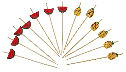 FUNNETOYU 100 Piezas Palillos Decorativos Hawaianos para Tartas y Cócteles Accesorios de Fiesta para Postres y Frutas para Celebraciones de Verano