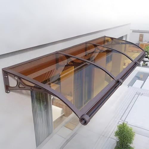 Rain Canopy Awning Front Door Canopy for Outdoor Window Porch Shade Patio Roof Cover UV Protection Door Awnings Exterior with Aluminum Bracket Polycarbonate Board(Tan color,120x600cm)