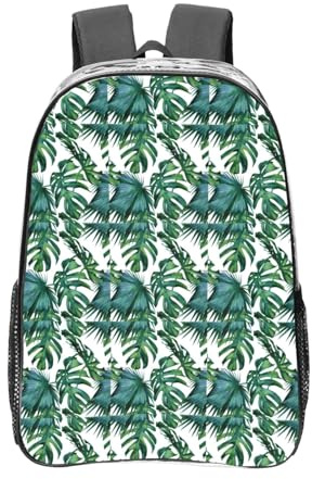 Sac à dos d'écolier transparent en PVC transparent avec imprimé feuilles de bananier vert