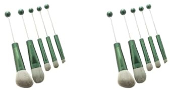 Juego de 2 brochas para sombra de ojos con cuentas y fibra sintética suave para mujeres adultas, color verde, 15 cm