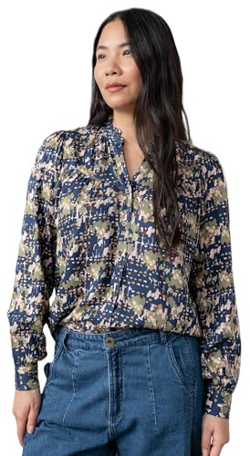 Lily & Me Wayfaring Frill Neck Blouse - Navy - Size 20