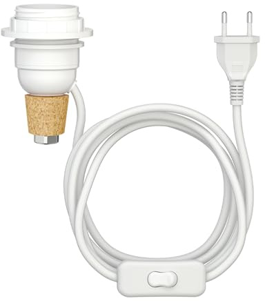 ledscom.de Lámpara de sobremesa de corcho FLAKO con interruptor y cable textil, blanco, 1x E27 máx. 60W, sin botella, sin bombilla
