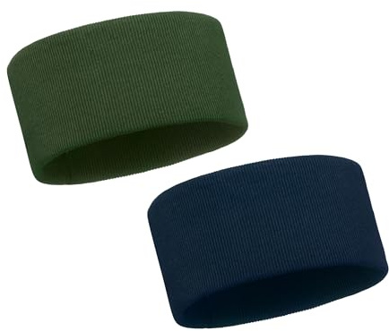 Bubalove - Fascia per capelli Bambina Cotone - Fatto a mano - Fasce capelli bimba 2 anni - 12 anni - Cerchietto donna - Headband in primavera, autunno e inverno - Set da 2 pezzi - Verde/Blu navy