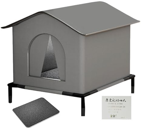 Katzenhaus Outdoor Winterfest | 40x30cm Wasserdichter Katzenhaus Outdoor | Katzenhau Outdoors Winterfest Isoliert Aluminiumfolie Schwamms mit Matten, Ständer | Warmes Katzenhöhle für Draußen, Terrasse