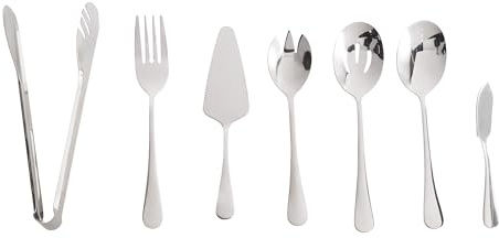 Glam Cutlery Set 7 Pieces Functional Items Butter Knife Fish Fork Salad Fork Cake Shovel Kitchen Tongs Vegetable Spoon Stainless Steel Silver Ziti
