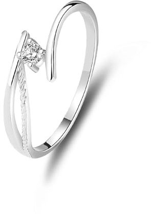 Stfery Diamantring Platin für Damen, Twisted Solitärring Trauringe Echt Gold Gr.58 (18.5)