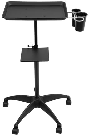 Carro de peluquería de aluminio, carrito multifunción móvil, 68-101 cm, altura ajustable, carrito de peluquería con soporte para secador de pelo, carrito de cosméticos para salones, spa, tatuajes