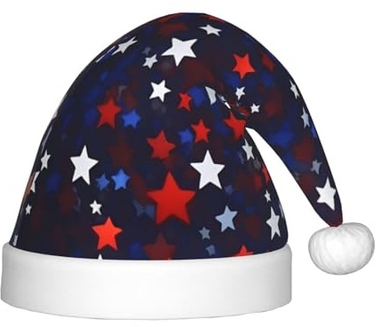PUYhgb Weihnachtsmütze mit roten blauen Sternen, Unisex, Weihnachtsmütze, Weihnachtsmütze, gut für Weihnachten, Cosplay