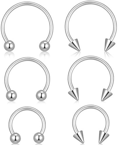 Yolev 6pcs Horseshoe Nose Ring 16g Surgical Steel Septum Piercing Jewellery