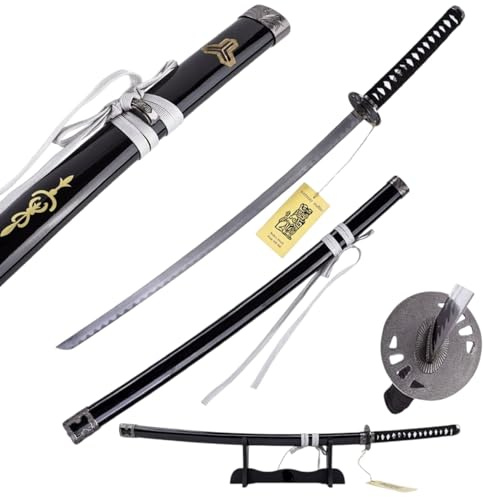 57 SPECIAL REPLICAS Japanische Deko Katana Schwert Echt Metall | Scheide & Ständer Inkl., Historisches Design, Kohlenstoffstahl, Poliert, Wartungspflichtig, Handgefertigte Details
