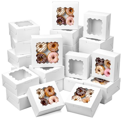 QWORK® 30 Stück 10.2x10.2x6.7cm Gebäckschachteln mit Sichtfenster, Bäckerei Boxen für Geschenke, Kekse, Muffins