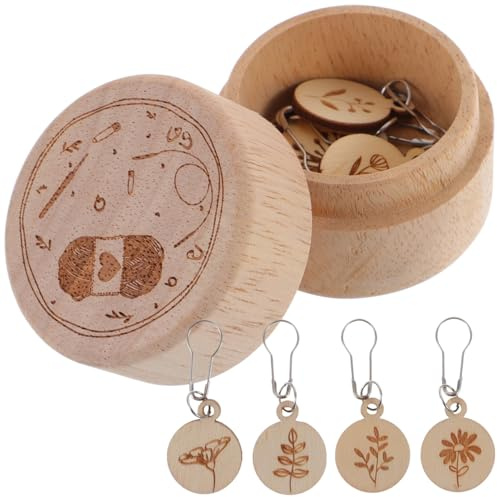 MAGICLULU Marqueurs De Point Crochet en Bois 8 Anneaux De Marqueurs De Maille avec Boîte De Rangement en Bois pour Tricot Couture Loisirs Créatifs Et Accessoires De Crochet