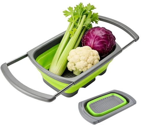 Scolino per Lavello Cesto Pieghevole per Scolare Verdure con Manici