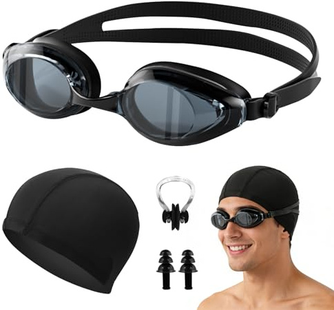 BSITSSS Gafas Natacion Hombre Mujer, Moda Gafas de Natación, Gafas de Piscina Impermeable, Gafas Piscina con Tapones Oidos Natación Y Clip Nariz Impermeable para Entrenamiento Nadar
