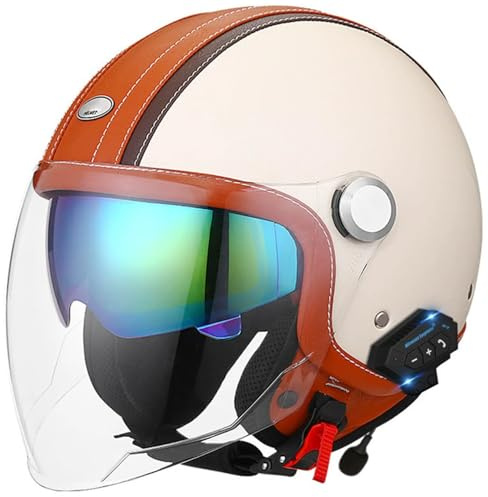 Motorradhelm Bluetooth Jethelm ECEDOT Zertifizierung Integrierter Bluetooth MotorradHelm 3/4 Jet Offenem Scooter Helm Herren Damen Rollerhelm Mit Doppelvisier Erwachsener 3,XL=61~62CM