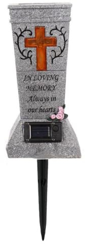 Ginwrek Vasi da cimitero con punte vaso da cimitero portafiori solare per tomba con croce luminosa decorazioni per esterni in resina per tomba grigio 38, 4 cm